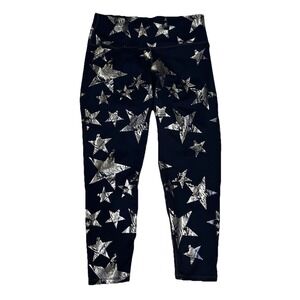 Aerie Chill Play Move Navy  7/8‎ Leggings Silver Metallic Distressed Stars Large